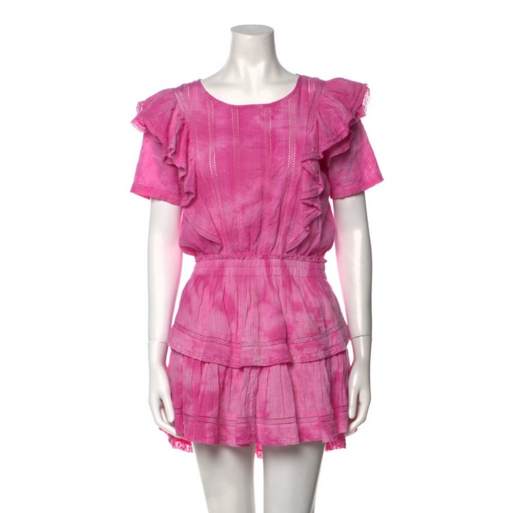 LoveShackFancy Natasha Mini Dress Hot Pink Tie Dye